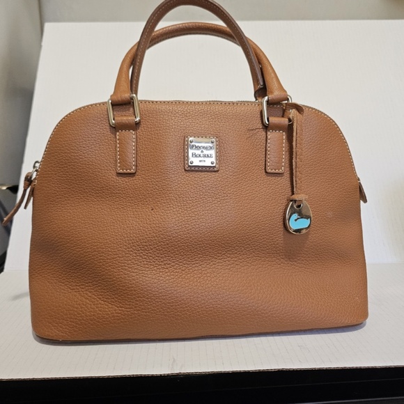 Dooney & Bourke Pebble Grain Leather Domed Satchel Tan Caramel Purse Handbag - Picture 6 of 16